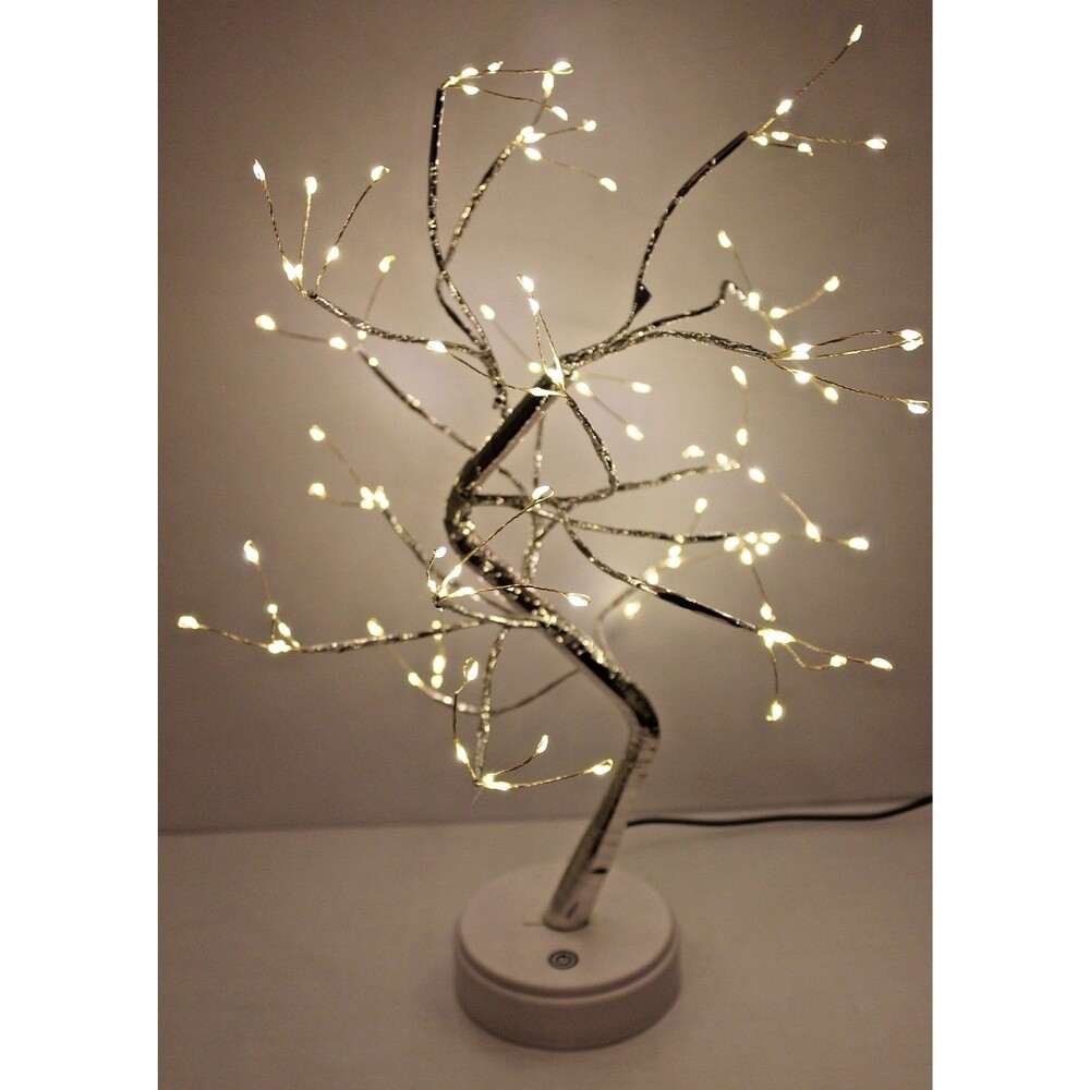 18" Silver LED Lighted Tree Lamp Warm White Fairy Lights Tabletop Decor Plug In